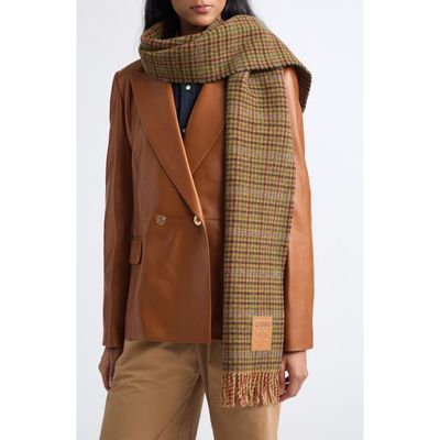 Ganni Ganni Mini Check Plaid Wool Scarf