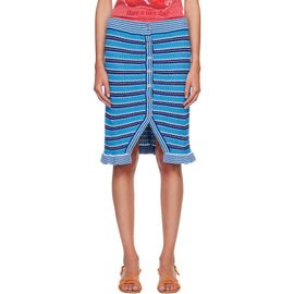 GANNI GANNI Navy Cotton Pointelle Stripe Midi Skirt