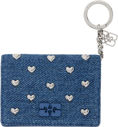 GANNI GANNI Navy Flap Heart Studs Bou Card Holder