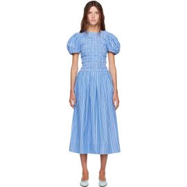 GANNI GANNI Navy Striped Cotton Midi Dress