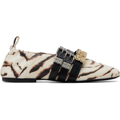 GANNI GANNI Off-White & Black Sue Triple Zebra Ballerina Flats