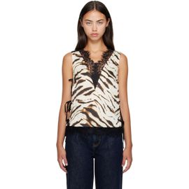 GANNI GANNI Off-White & Brown Printed Satin Top