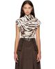 GANNI GANNI Off-White & Brown Printed Stretch Cotton Ruched Top - 1