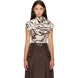 GANNI GANNI Off-White & Brown Printed Stretch Cotton Ruched Top