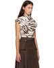 GANNI GANNI Off-White & Brown Printed Stretch Cotton Ruched Top - 2