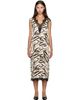 GANNI GANNI Off-White & Brown Zebra Satin Midi Dress - 1