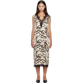 GANNI GANNI Off-White & Brown Zebra Satin Midi Dress