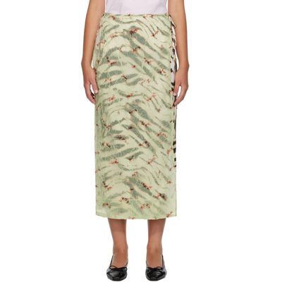 GANNI GANNI Off-White & Green Shibori Organza Printed Stretch Satin Maxi Skirt