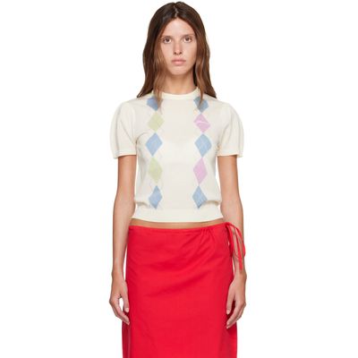 GANNI GANNI Off-White Argyle T-shirt
