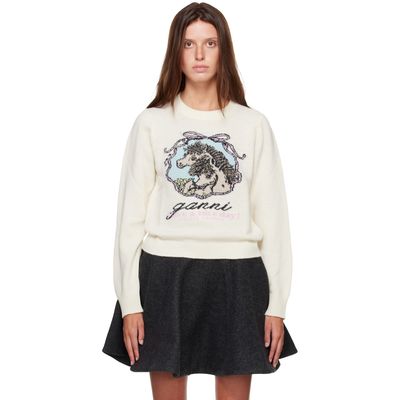GANNI GANNI Off-White Graphic Wool Horse Sweater