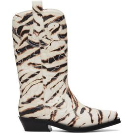 GANNI GANNI Off-White Mid Shaft Embroidered Western Boots