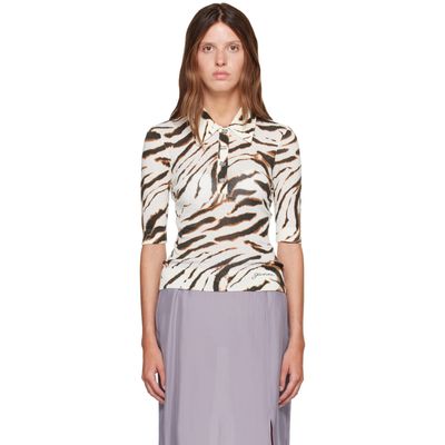 GANNI GANNI Off-White Sheer Printed Cotton Polo