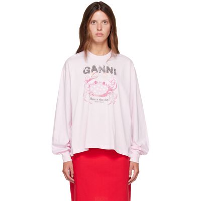GANNI GANNI Pink Basic Cotton Jersey Longsleeve Crab T-shirt