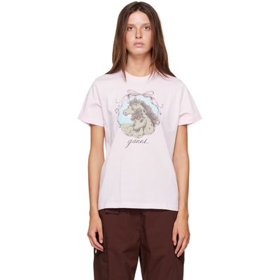 GANNI GANNI Pink Horse Qixi Basic Cotton Jersey T-shirt