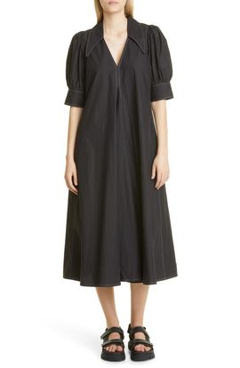 Ganni Ganni Point Collar Cotton Poplin Maxi Dress