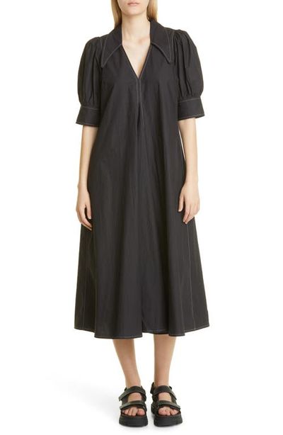 Ganni Ganni Point Collar Cotton Poplin Maxi Dress