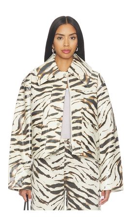 Ganni Ganni Printed Laminated Cotton Canvas Barn Jacket