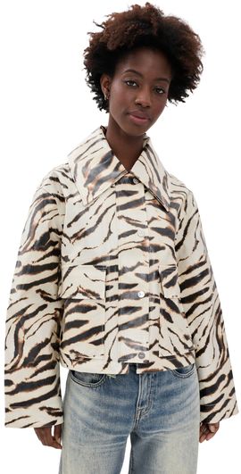 GANNI GANNI Printed Laminated Cotton Canvas Barn Jacket Egret