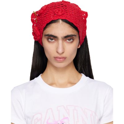 GANNI GANNI Red Cotton Crochet Head Scarf