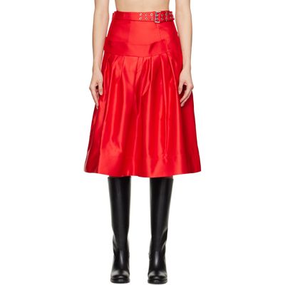 GANNI GANNI Red Duchesse Satin Midi Skirt