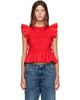 GANNI GANNI Red Smocked Cotton Blouse - 1