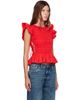 GANNI GANNI Red Smocked Cotton Blouse - 2