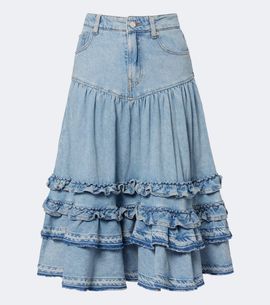 Ganni Ganni Ruffled denim midi skirt