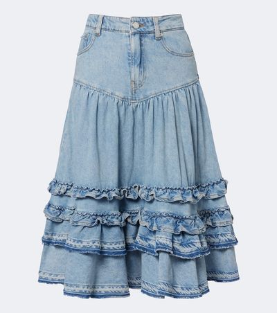 Ganni Ganni Ruffled denim midi skirt