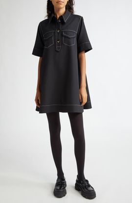 Ganni Ganni Sable Topstitch Detail Crepe Swing Minidress