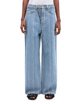 Ganni Ganni Striped Baggy Jeans in Mid Blue Stone