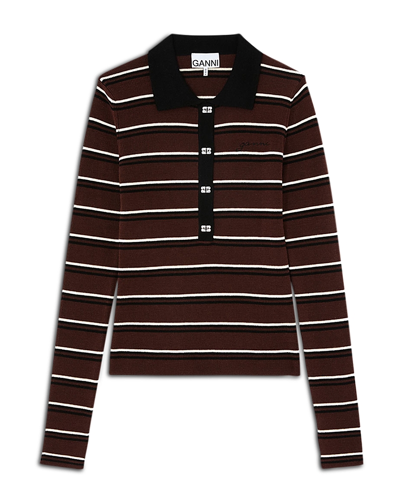 Ganni Ganni Striped Merino Polo Shirt