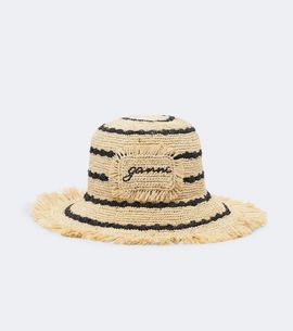 Ganni Ganni Striped raffia bucket hat