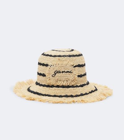 Ganni Ganni Striped raffia bucket hat