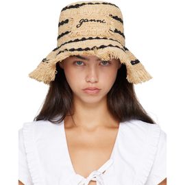 GANNI GANNI Tan Striped Raffia Bucket Hat