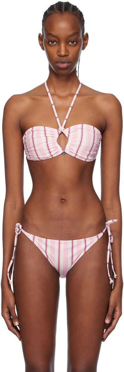 GANNI GANNI White & Pink Striped Bikini Top