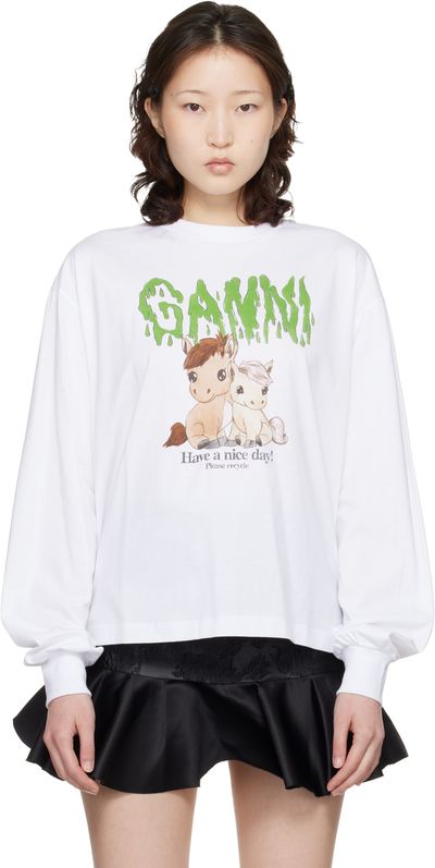 GANNI GANNI White Basic Cotton Jersey Long Sleeve T-shirt