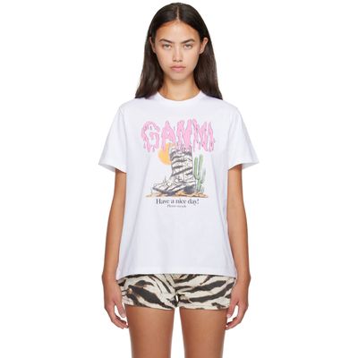 GANNI GANNI White Basic Cotton Western Zebra Boot T-shirt