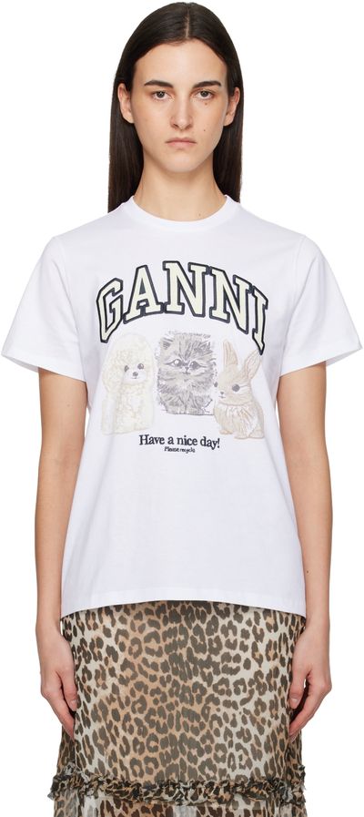 GANNI GANNI White Basic Jersey Animals Relaxed T-shirt