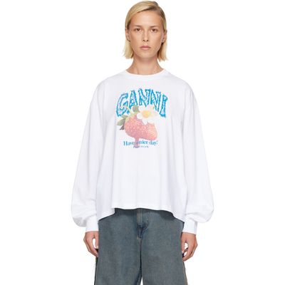 GANNI GANNI White Long Sleeve Strawberry T-shirt