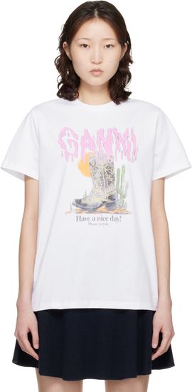 GANNI GANNI White Western Boot Print T-shirt