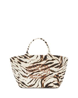Ganni Ganni Xxl Zebra Canvas Shopper Tote