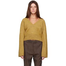 GANNI GANNI Yellow Melange Mohair Deep V-Neck Sweater