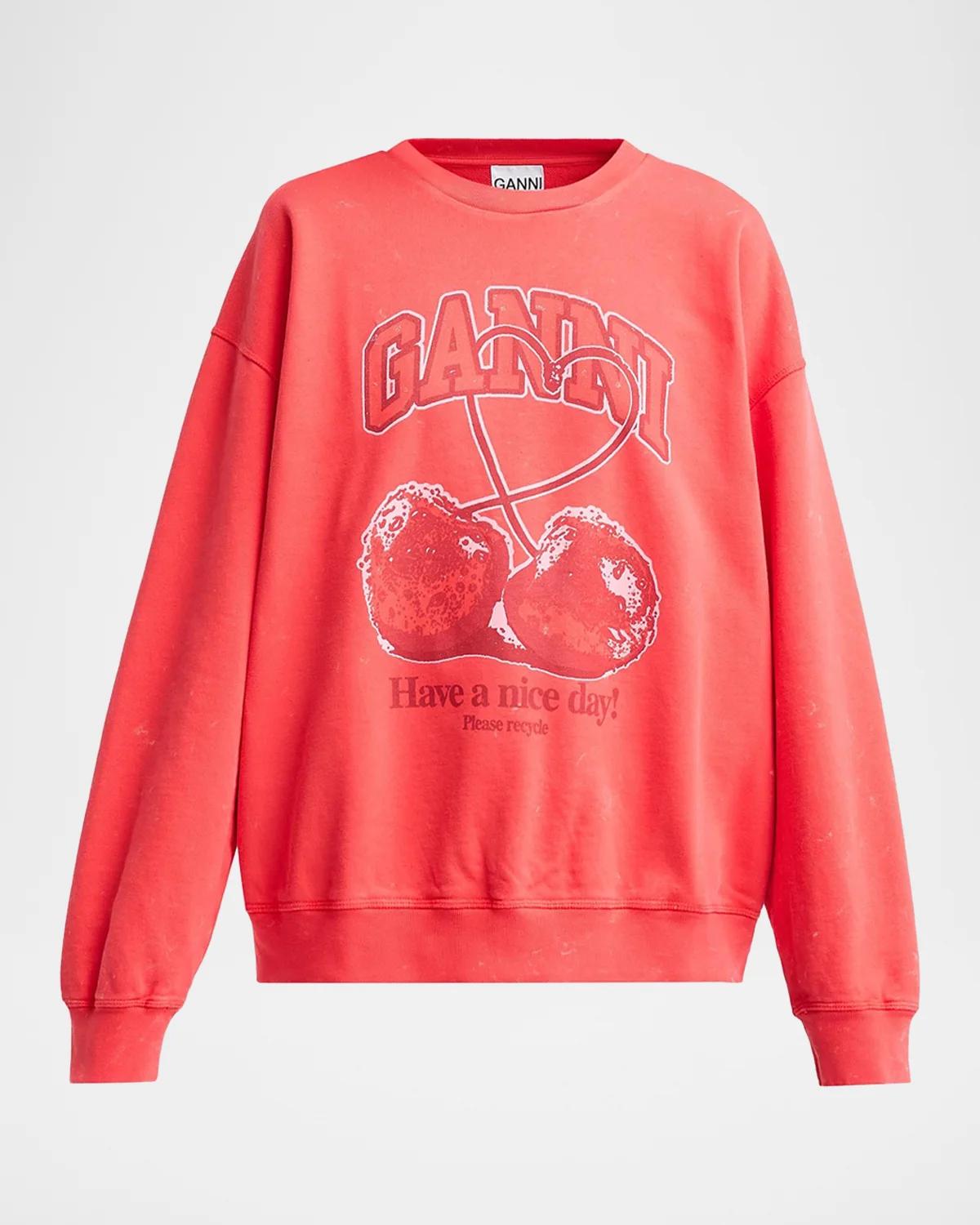 Ganni Isoli Cherry Crewneck Sweatshirt