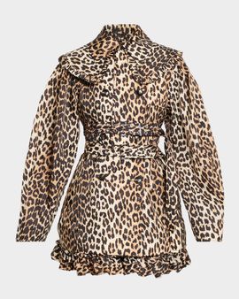 Ganni Leopard-Print Duchesse Satin Jacket