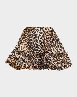 Ganni Leopard-Print Duchesse Satin Mini Skirt