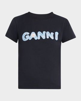 Ganni Logo Embroidered Cotton-Jersey Tee