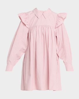 Ganni Oxford Stripe Long-Sleeve Mini Dress
