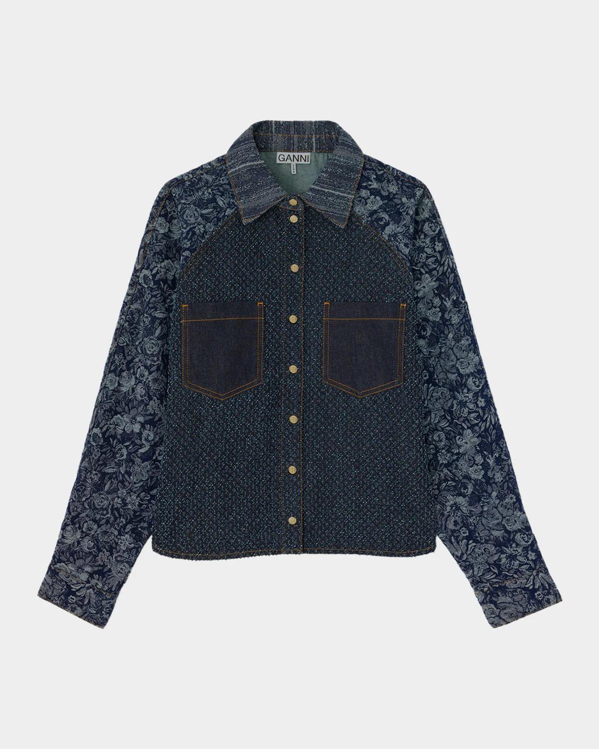 Ganni Patchwork Denim Button-Front Shirt