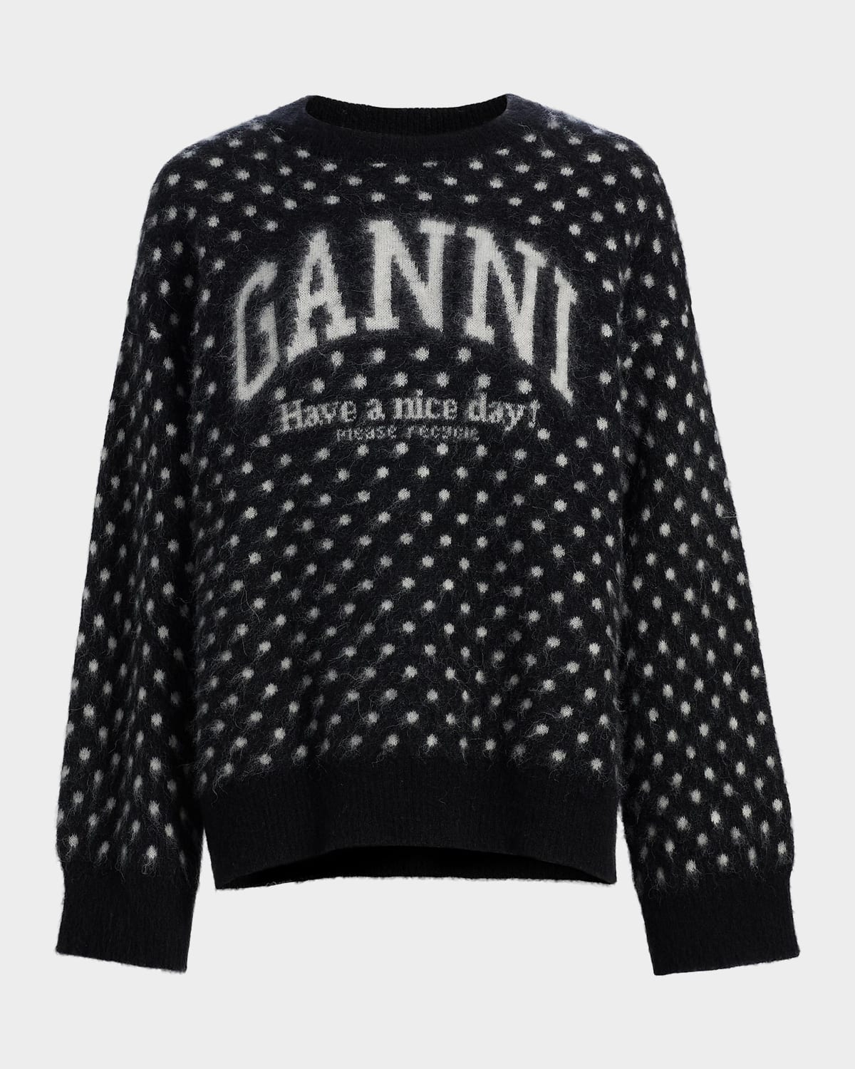 Ganni Polka-Dot Heavy Brushed Alpaca-Blend Oversized Sweater