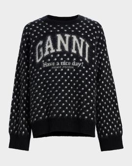 Ganni Polka-Dot Heavy Brushed Alpaca-Blend Oversized Sweater
